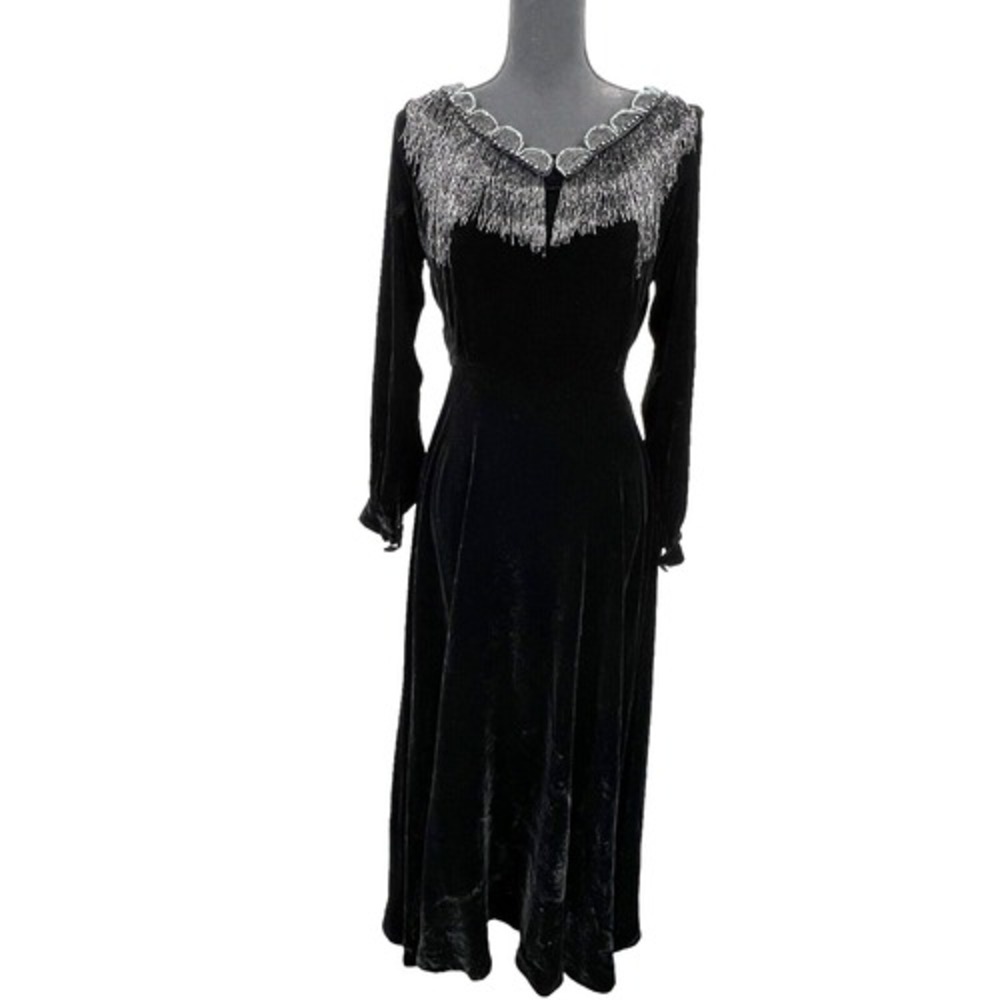 J Peterman Formal Dress Women's Beaded Black Velvet Maxi Holiday Wedding  Sz‎ 4